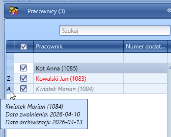 Filtrowanie pracowników.